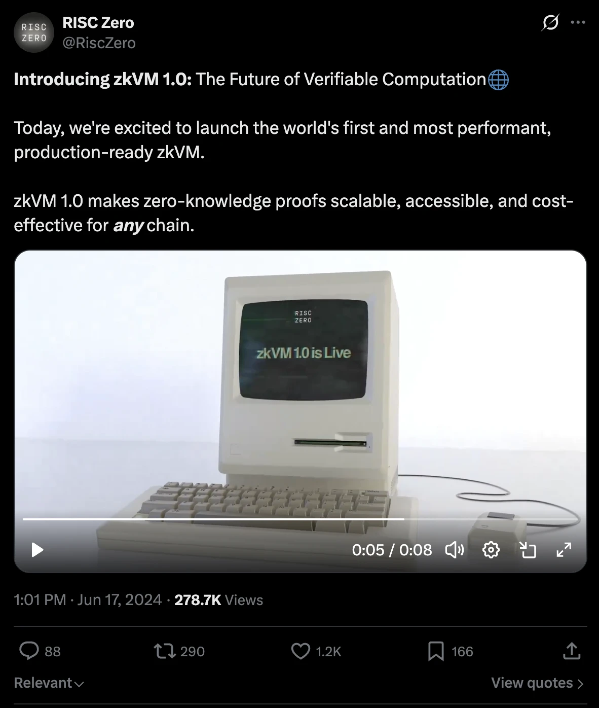 RISC Zero's zkVM 1.0 launch post introducing the first production-ready zkVM