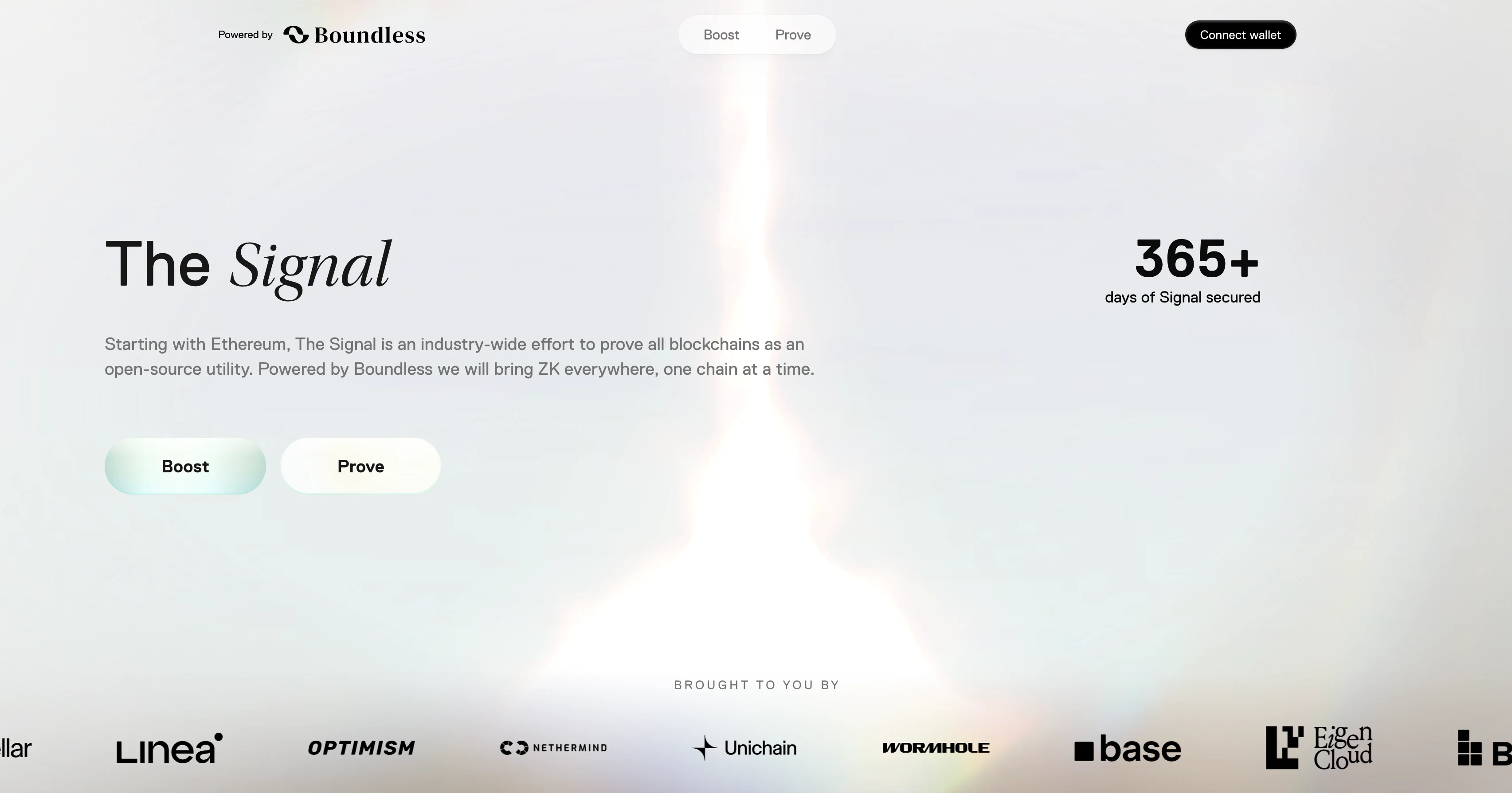The Signal campaign homepage presenting the effort to prove blockchains as an open-source utility